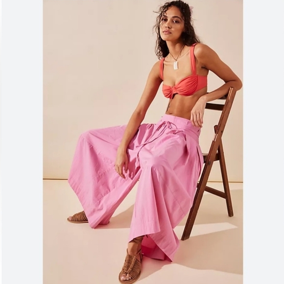Free People Go to Town Pants I Want Candy Pink Wide Leg Cropped - Picture 4 of 15